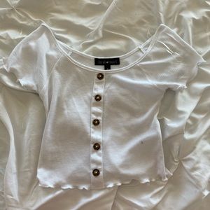 white cropped button up shirt from tillys